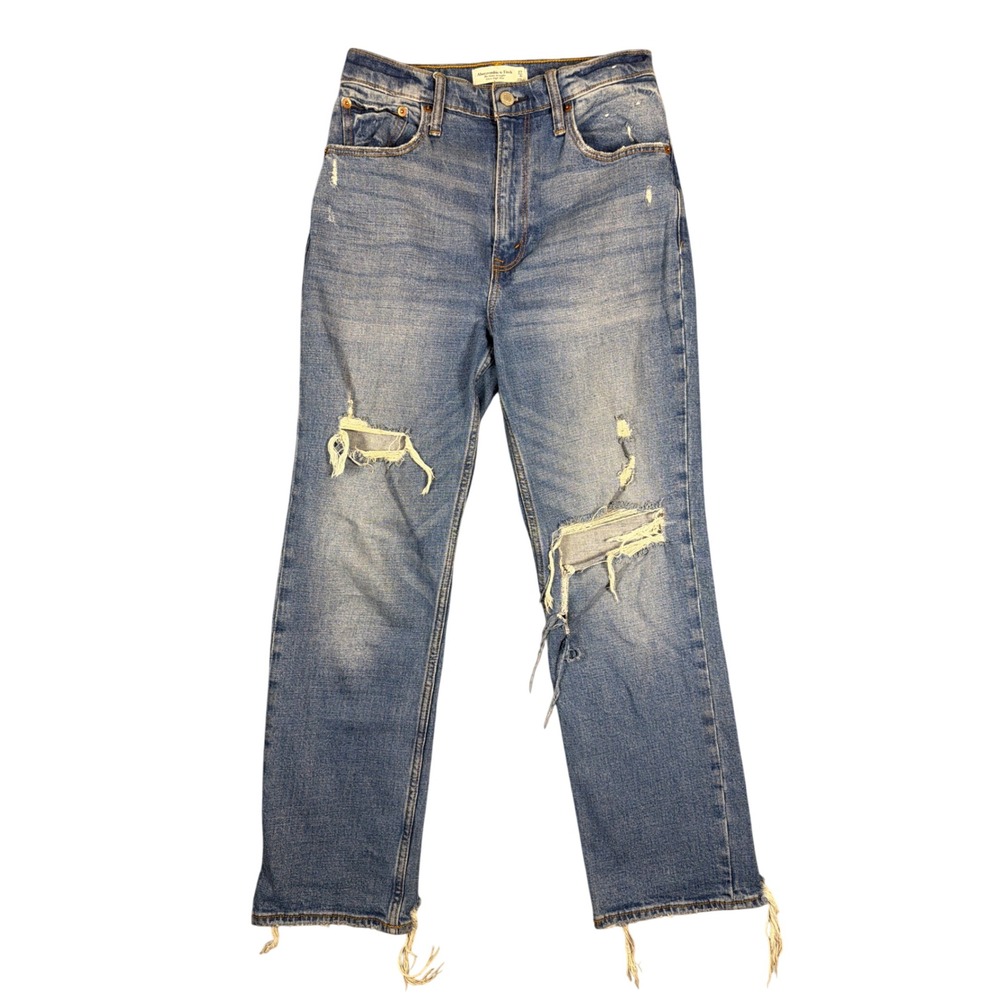 Abercrombie & Fitch The Ankle Straight Ultra High Rise Distressed Jean Blue 27/4